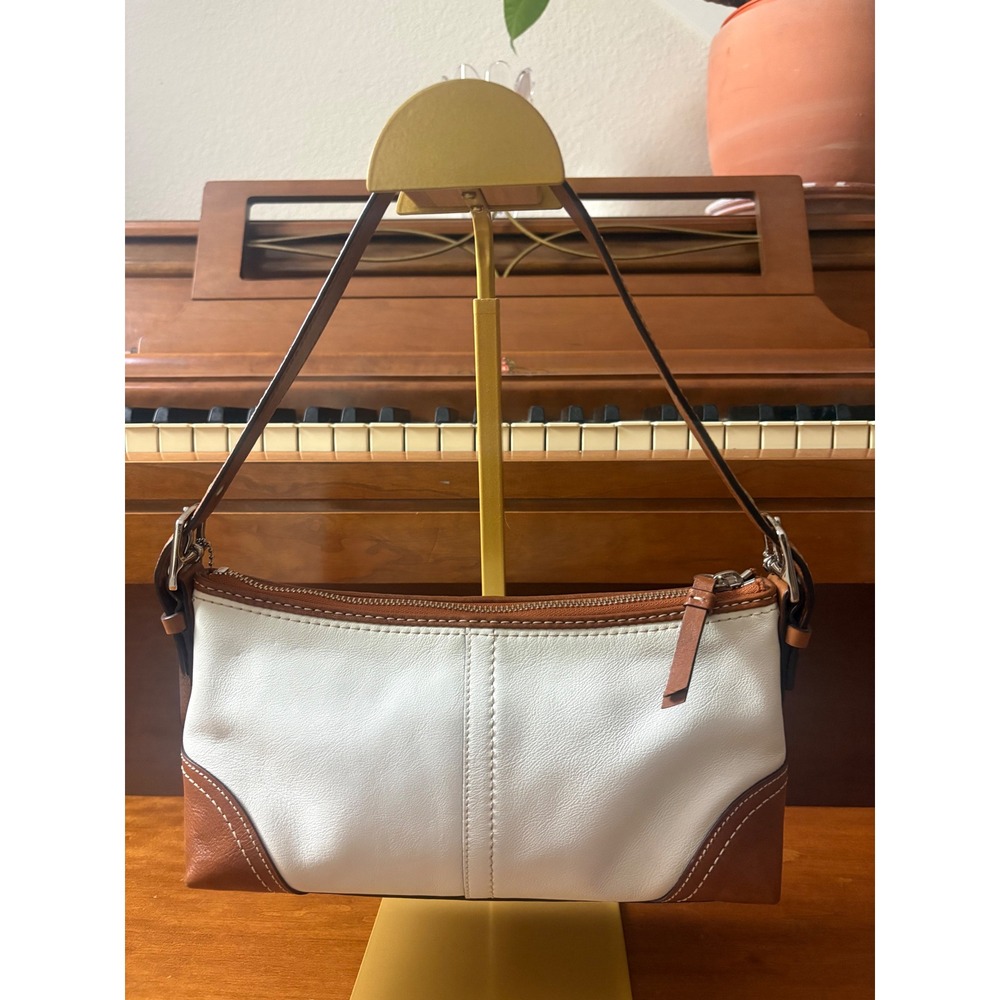 Coach Hampton Baguette Leather Shoulder Bag Cream Brown Y2K EUC - Picture 2 of 8